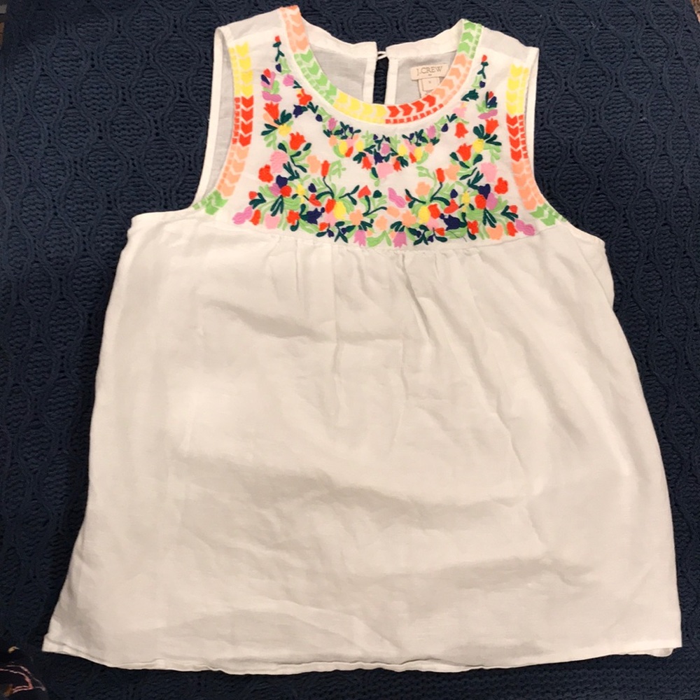 Embroidered linen-cotton tank top